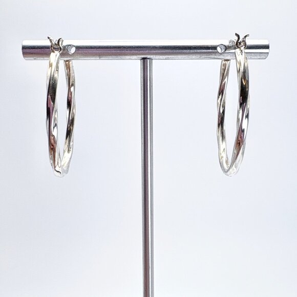 VTG Solid Sterling Silver 925 Elongated Twist Hoop Earrings Size 1.25" Length - Picture 4 of 9